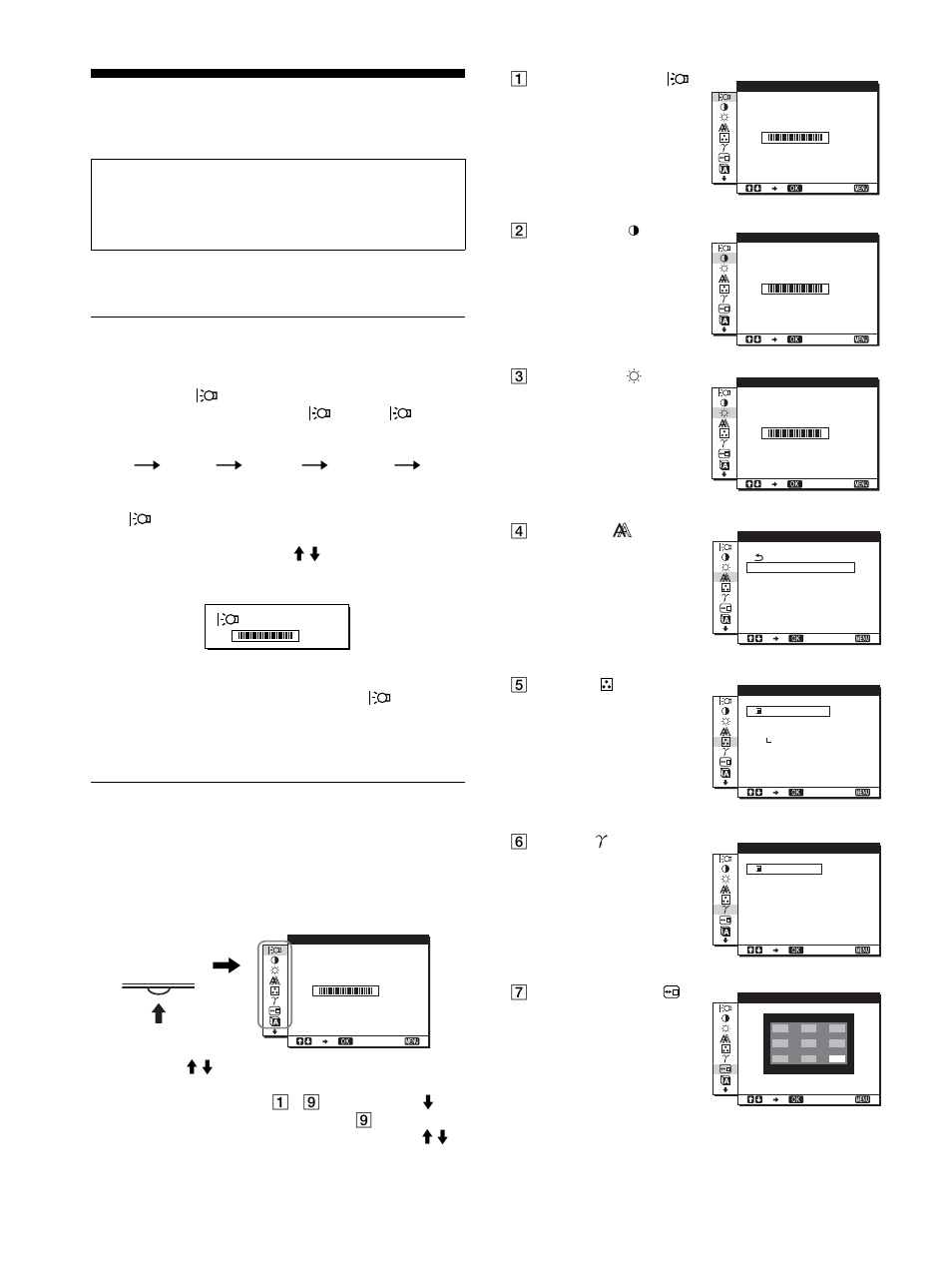 Personalizzazione del monitor, Regolazione della luminosità desiderata, Come spostarsi all’interno del menu | Nu) (pagine 10, Menu | Sony SDM-HS53 User Manual | Page 105 / 288