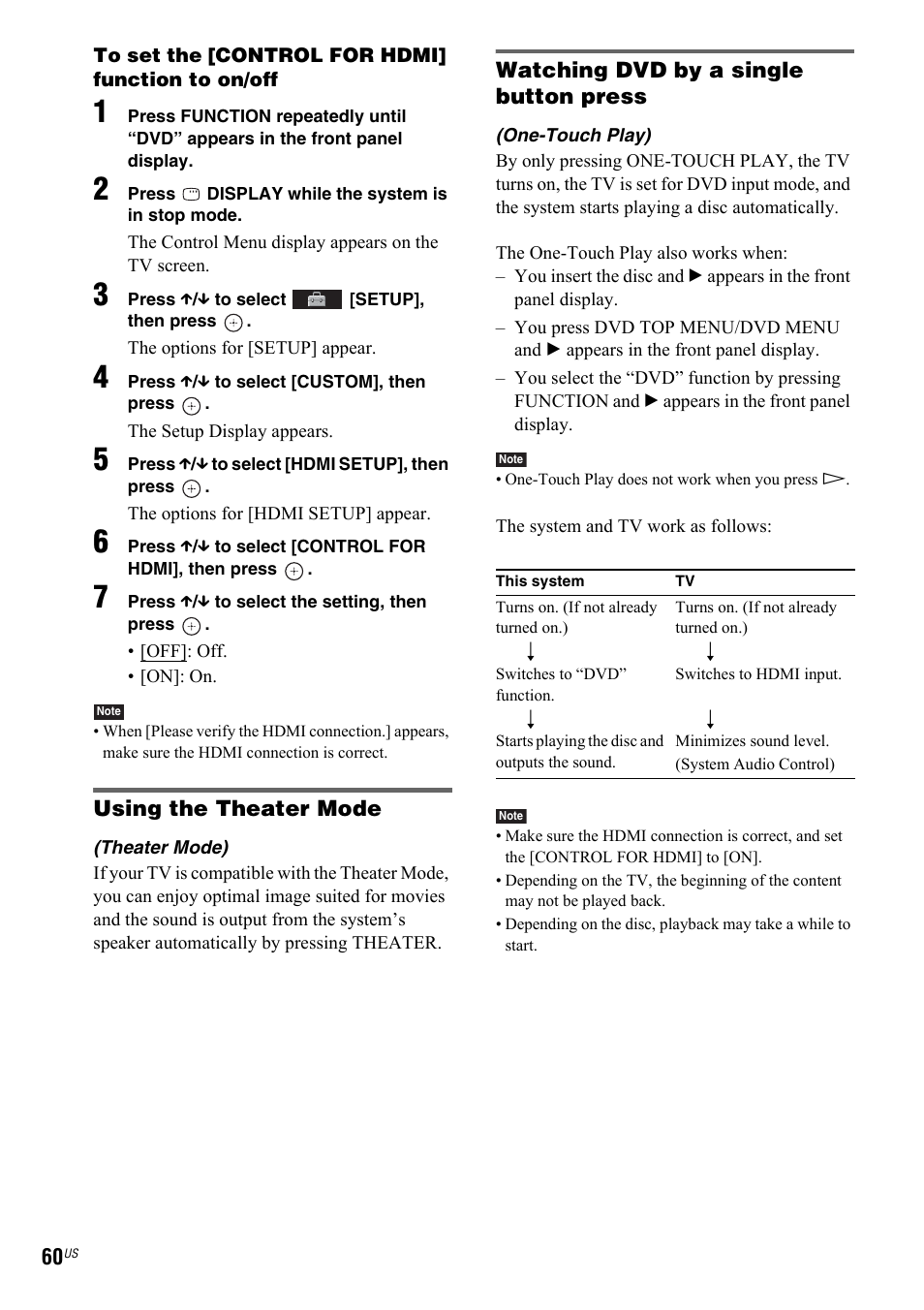Theater mode), One-touch play) | Sony DAV-IS50 User Manual | Page 60 / 115