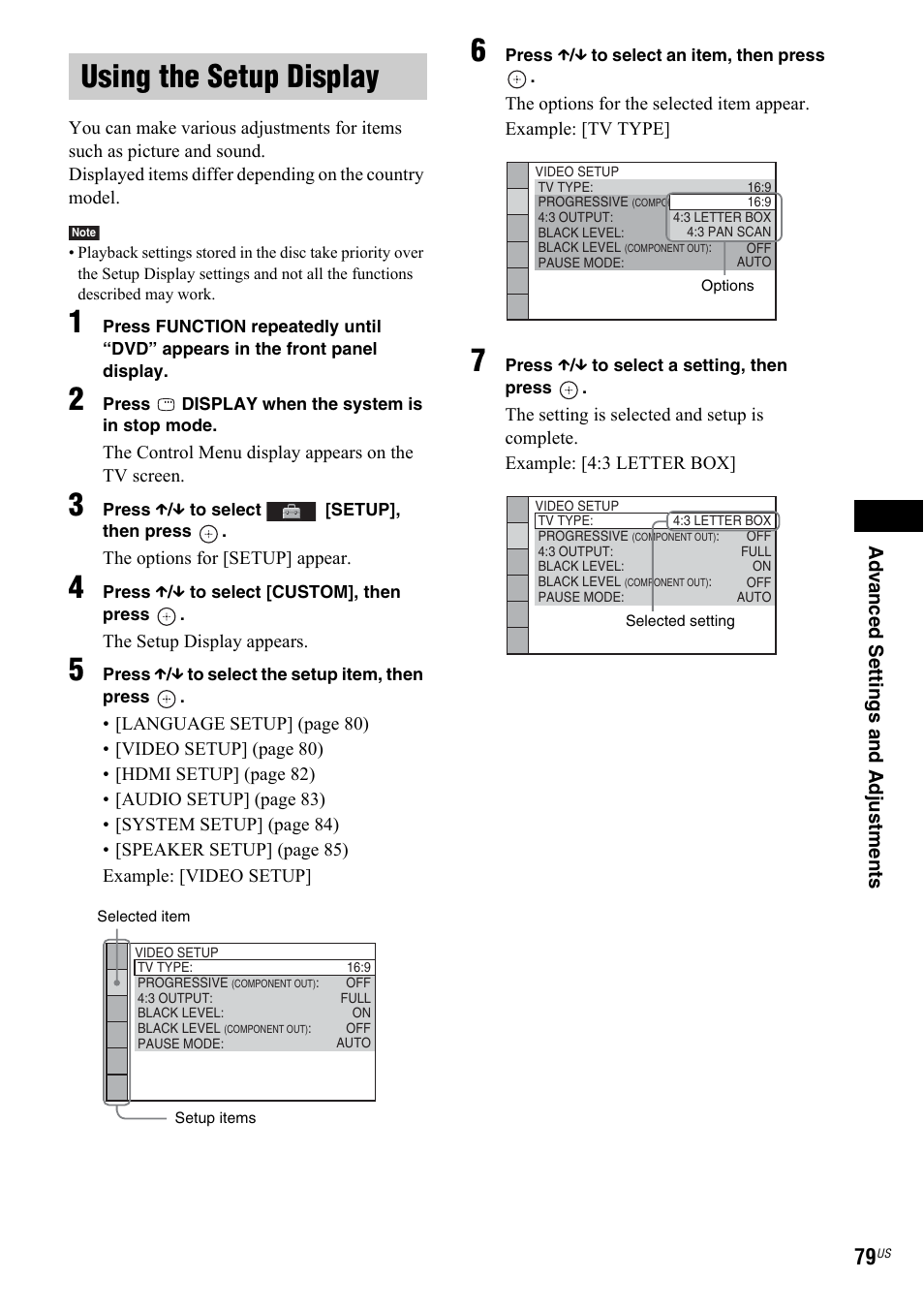 Using the setup display, Using | Sony DAV-IS50 User Manual | Page 79 / 115