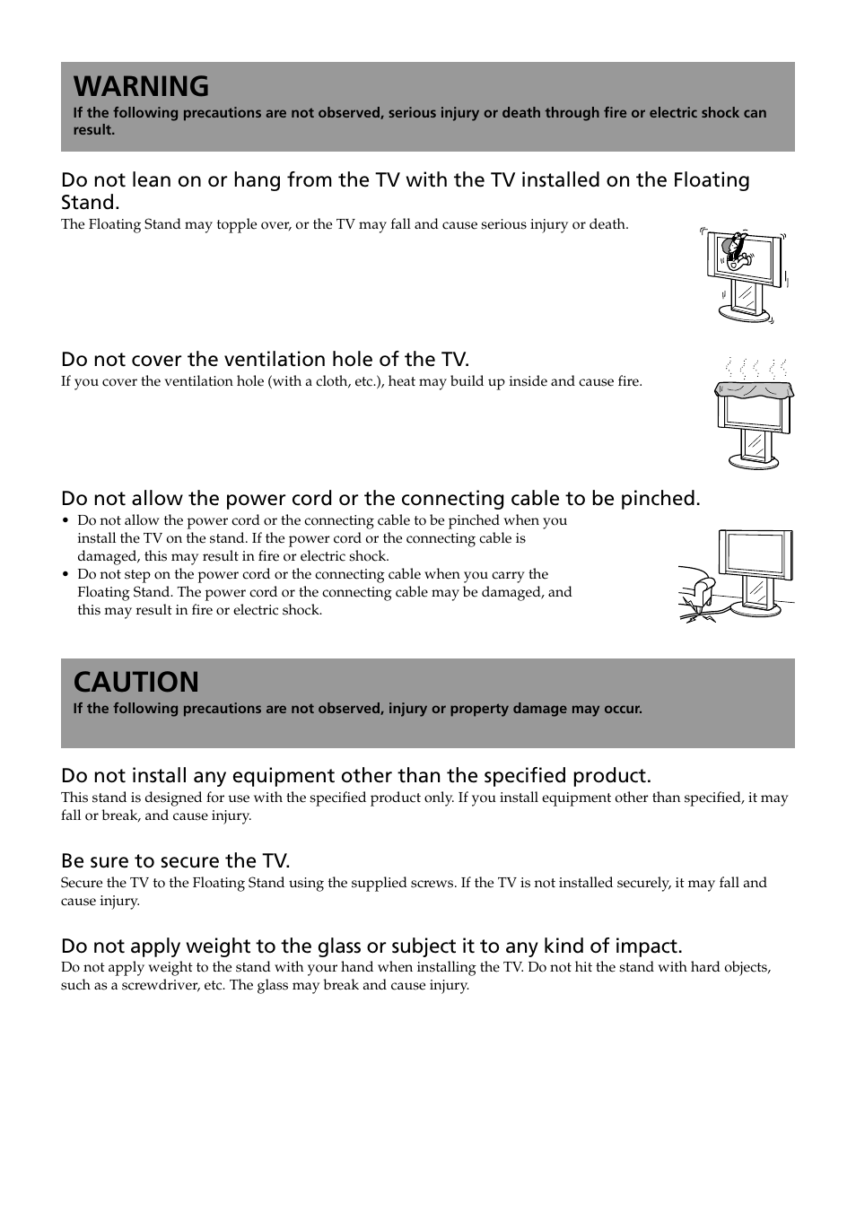 Warning, Caution | Sony SU-PF2 User Manual | Page 4 / 40