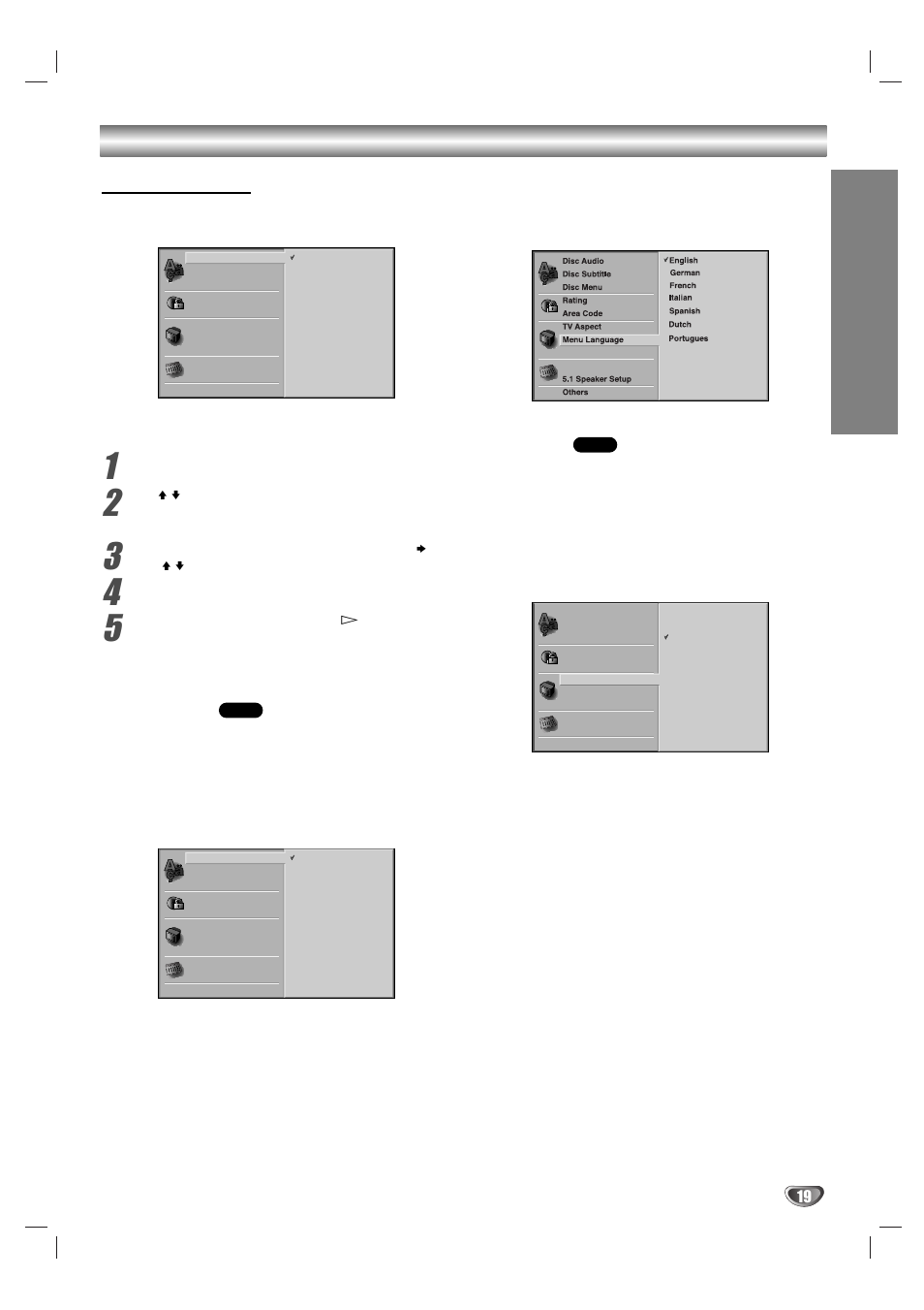 Before operation (continued) initial settings, Prep ara tion, General operation | Language, Tv aspect, Disc language, Menu language | Sony AVJ-X55 User Manual | Page 19 / 40