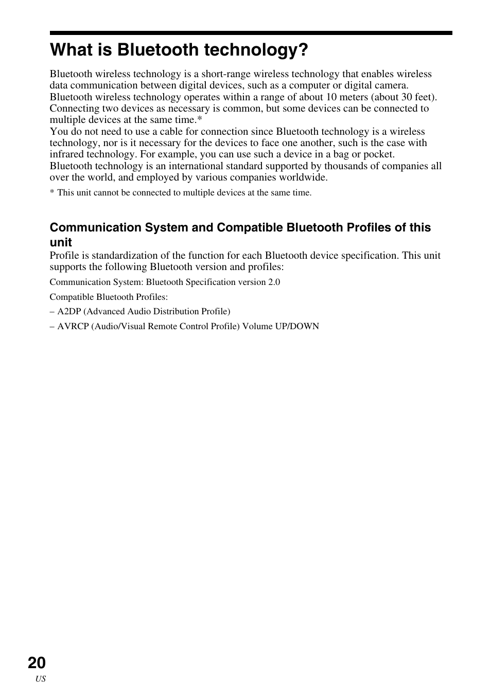 What is bluetooth technology, What is bluetooth, Technology | Sony SRS-BT100 User Manual | Page 20 / 64