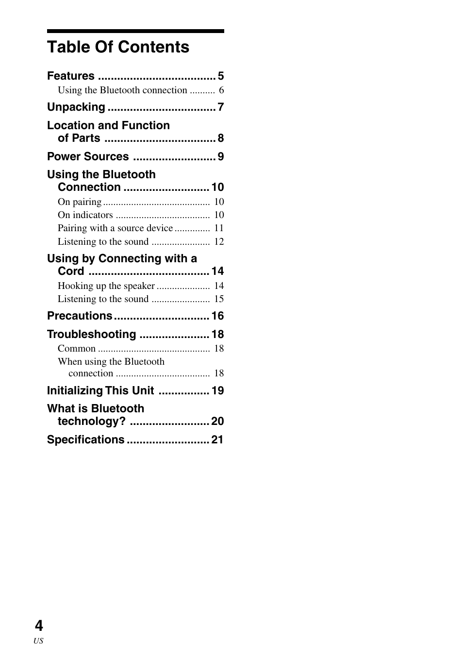 Sony SRS-BT100 User Manual | Page 4 / 64