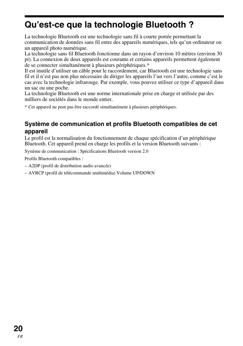 Qu’est-ce que la technologie bluetooth, Qu’est-ce que la technologie, Bluetooth | Sony SRS-BT100 User Manual | Page 40 / 64