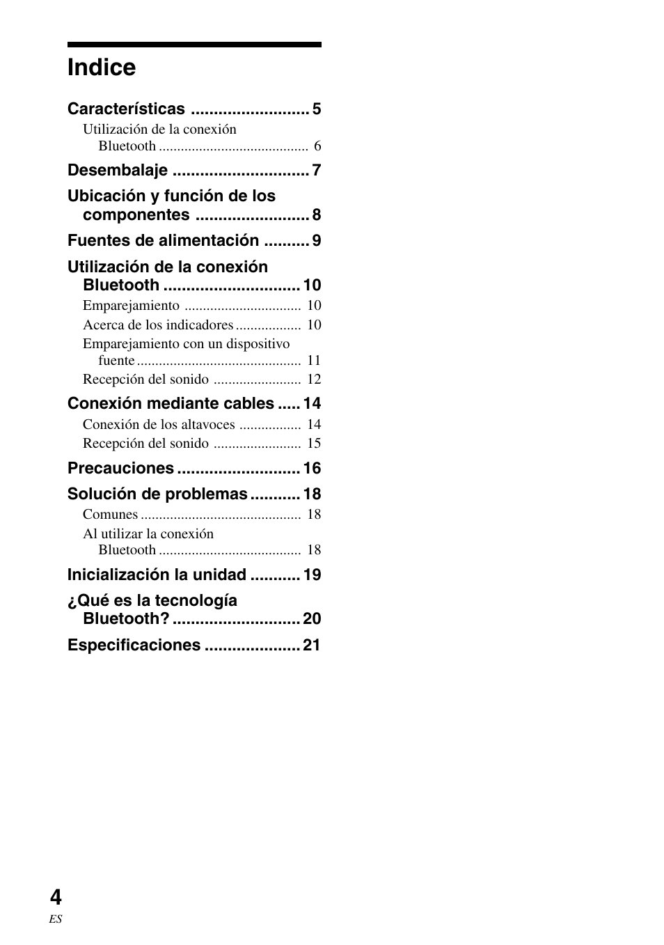 Indice | Sony SRS-BT100 User Manual | Page 44 / 64