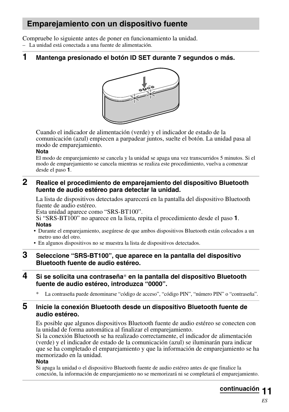 Emparejamiento con un dispositivo fuente, Emparejamiento con un dispositivo, Fuente | Sony SRS-BT100 User Manual | Page 51 / 64