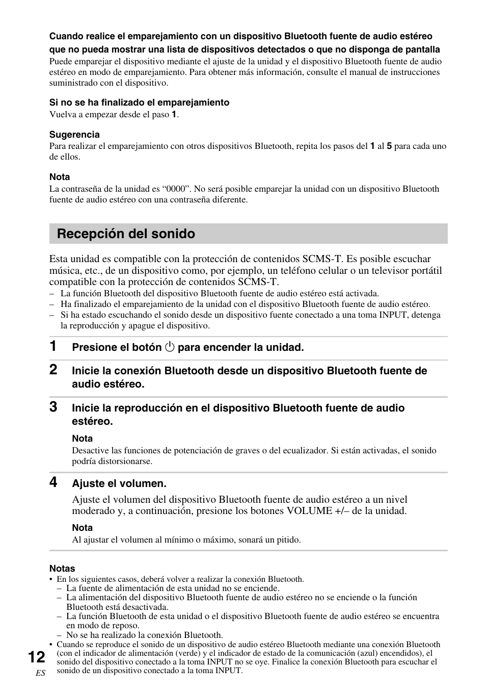 Recepción del sonido | Sony SRS-BT100 User Manual | Page 52 / 64