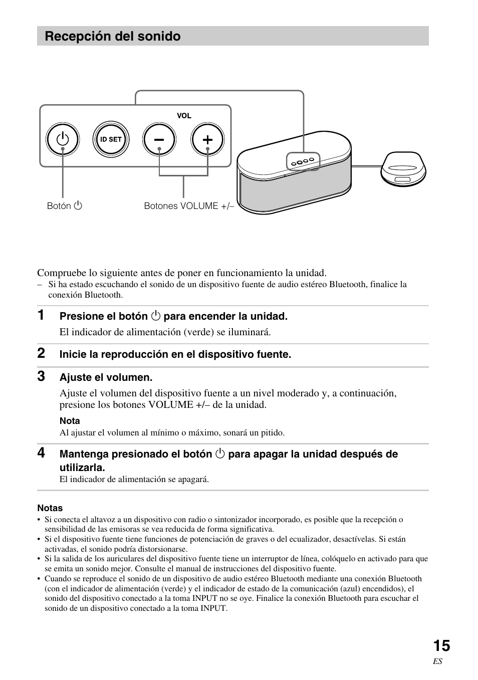 Recepción del sonido | Sony SRS-BT100 User Manual | Page 55 / 64