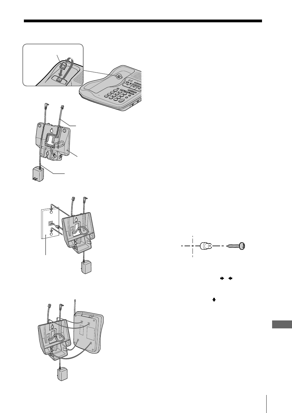 Montaje del teléfono base en una pared | Sony SPP-A945 User Manual | Page 79 / 86