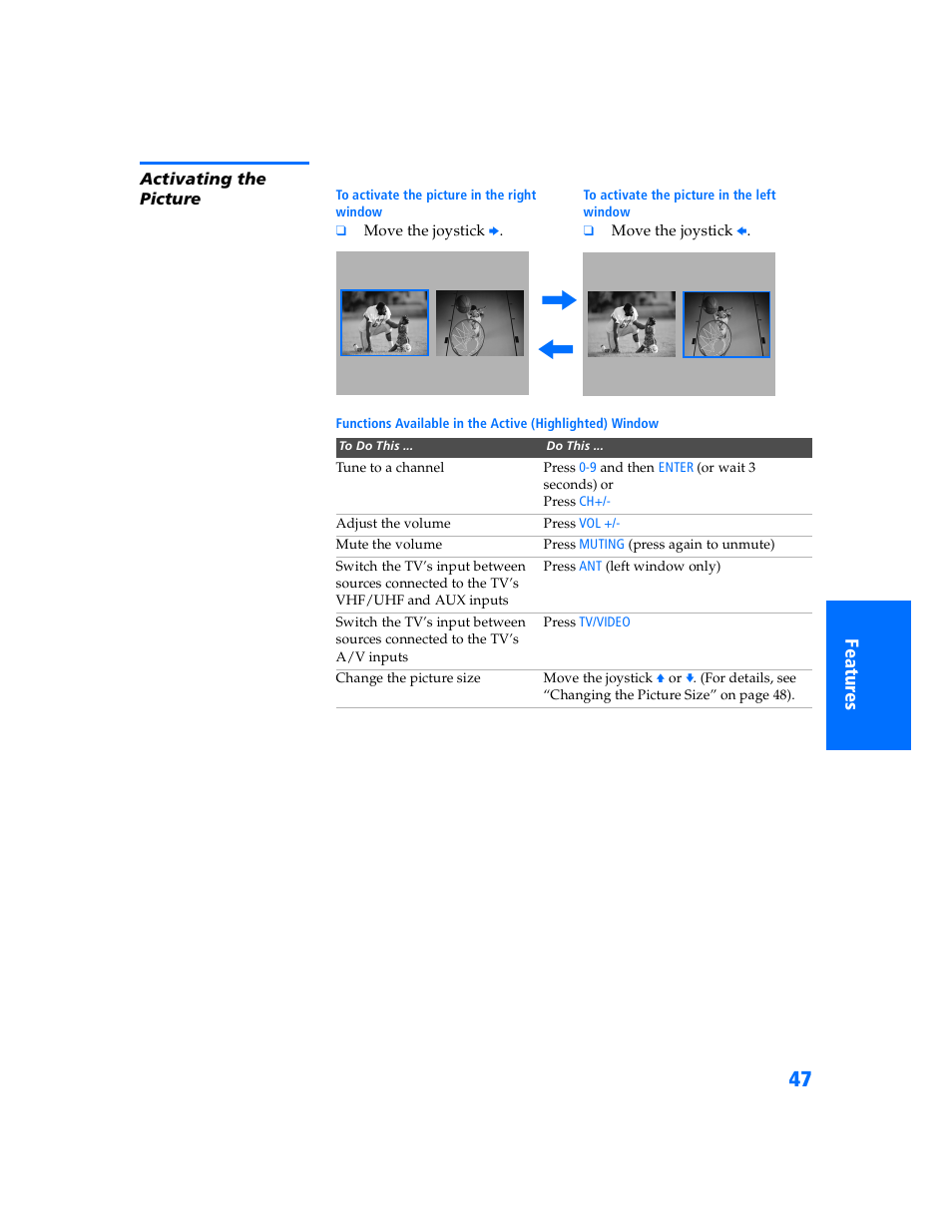 Activating the picture | Sony WEGA KV-32HS500 User Manual | Page 48 / 87