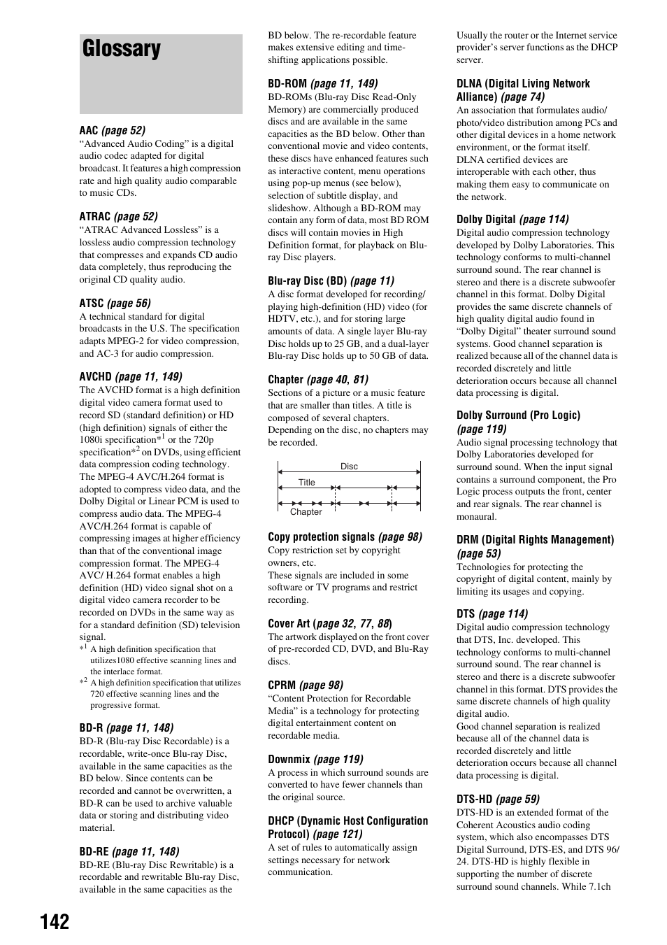 Glossary | Sony HES-V1000 User Manual | Page 142 / 155