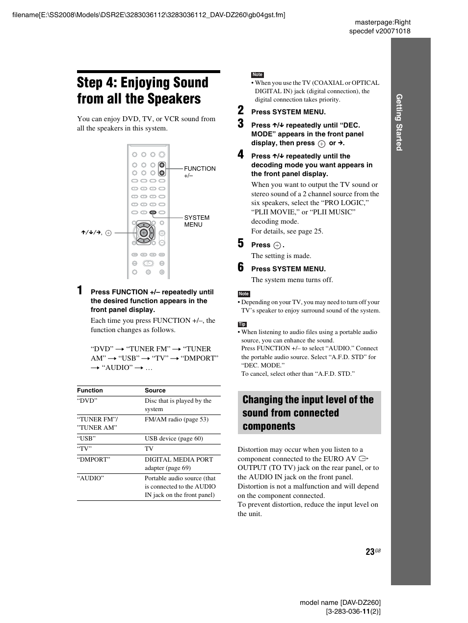 Step 4: enjoying sound from all the speakers, Step 4: enjoying sound from all the, Speakers | Sony DAV-DZ260 User Manual | Page 23 / 104