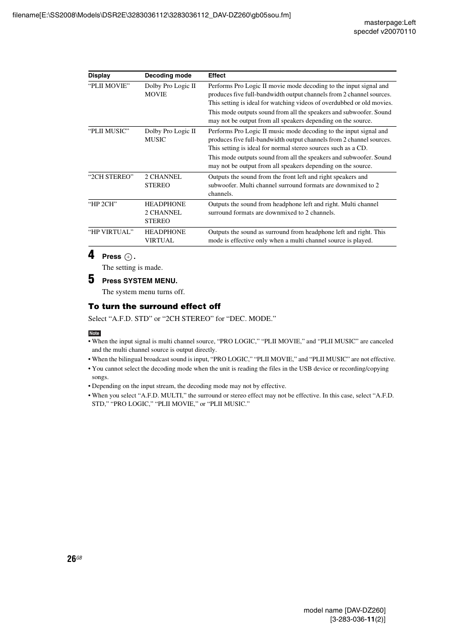 Sony DAV-DZ260 User Manual | Page 26 / 104