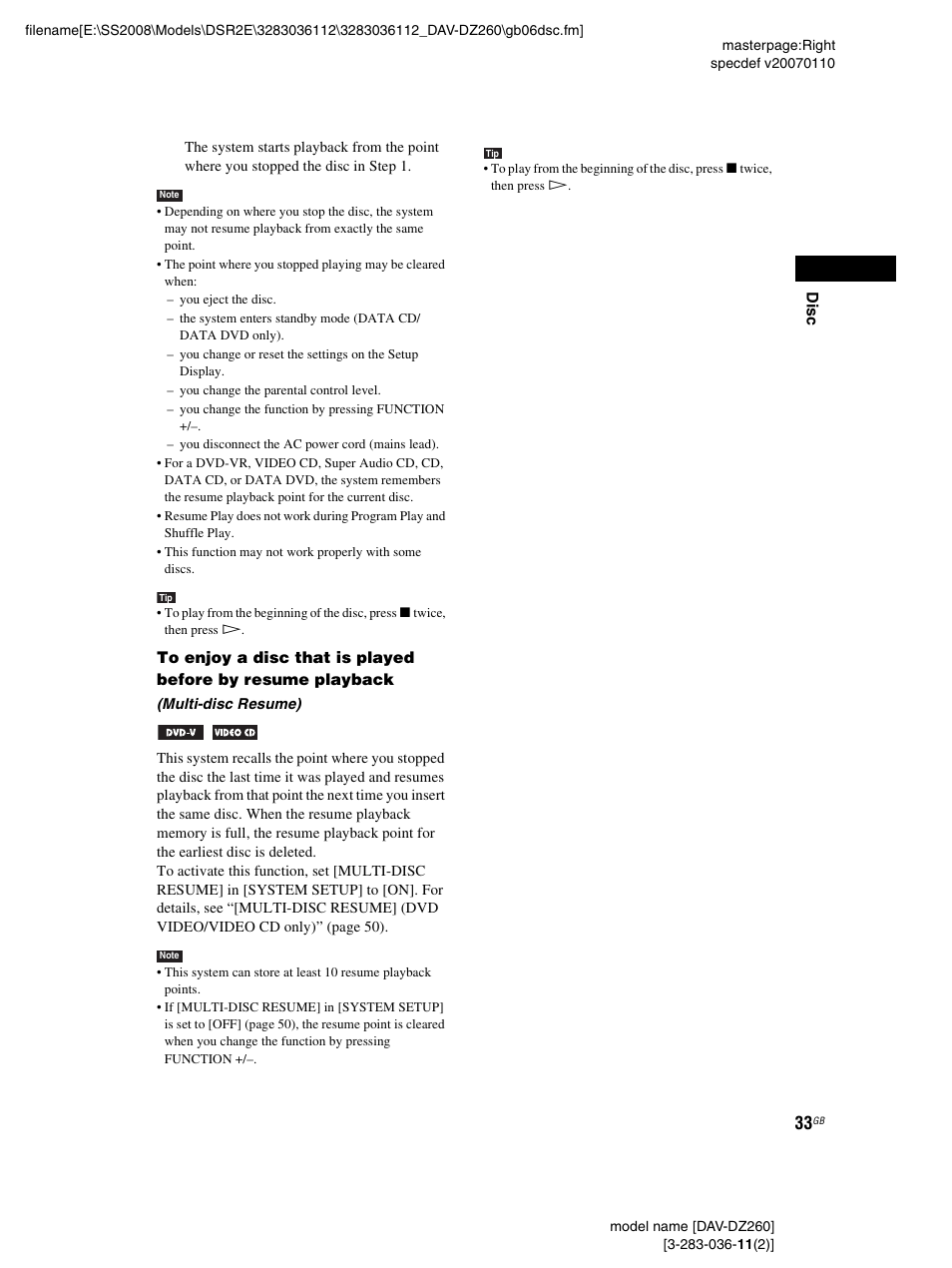 Sony DAV-DZ260 User Manual | Page 33 / 104