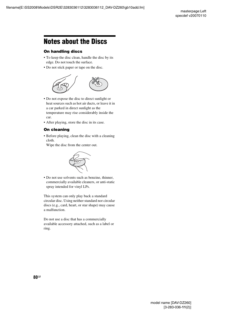 Notes about the discs | Sony DAV-DZ260 User Manual | Page 80 / 104
