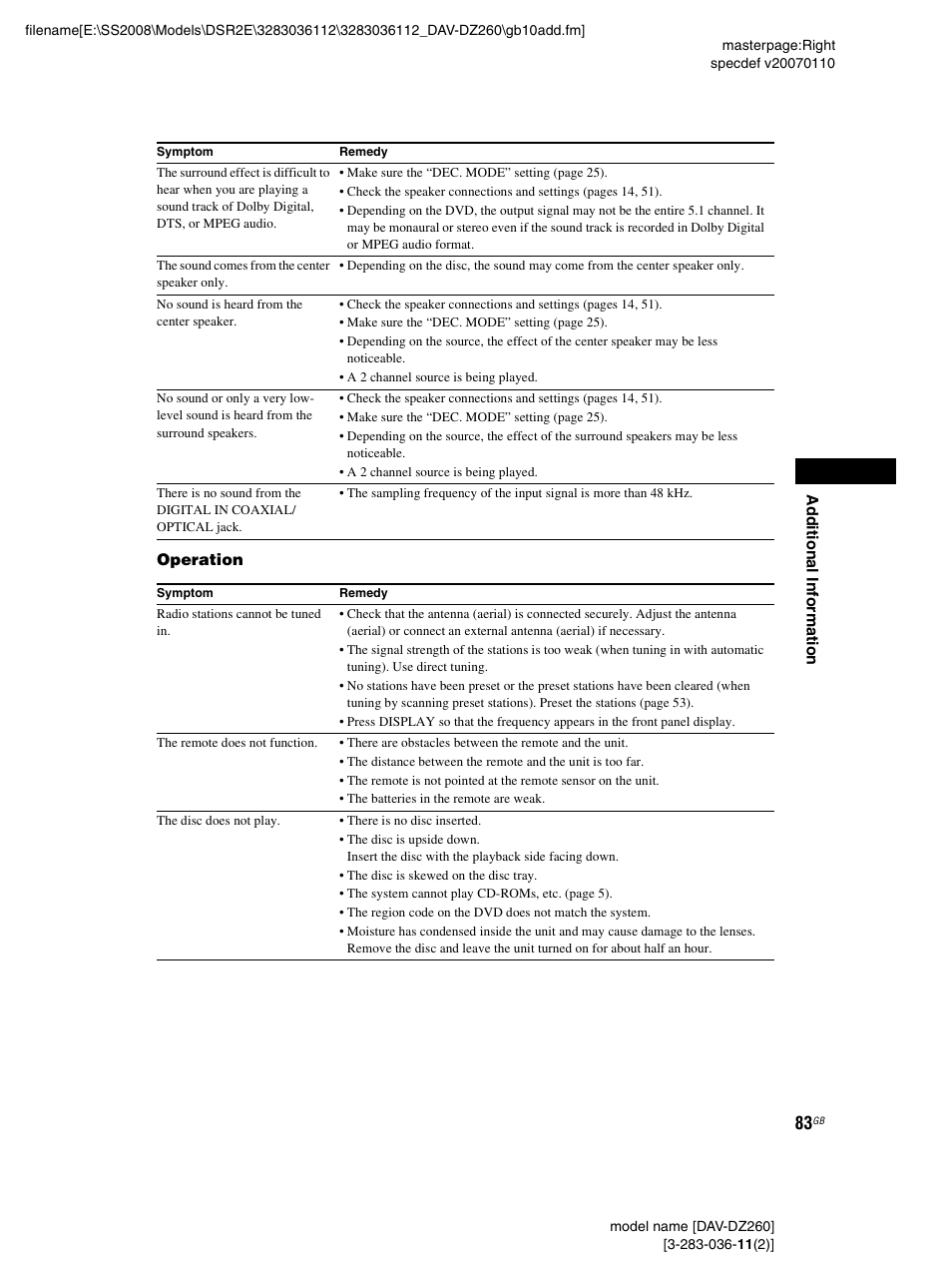 Sony DAV-DZ260 User Manual | Page 83 / 104