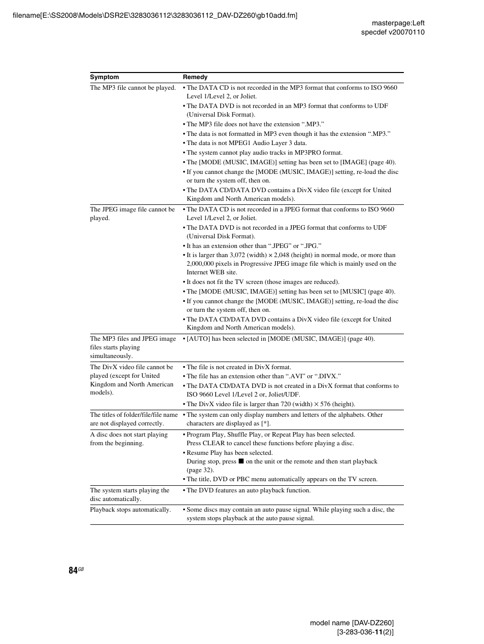 Sony DAV-DZ260 User Manual | Page 84 / 104