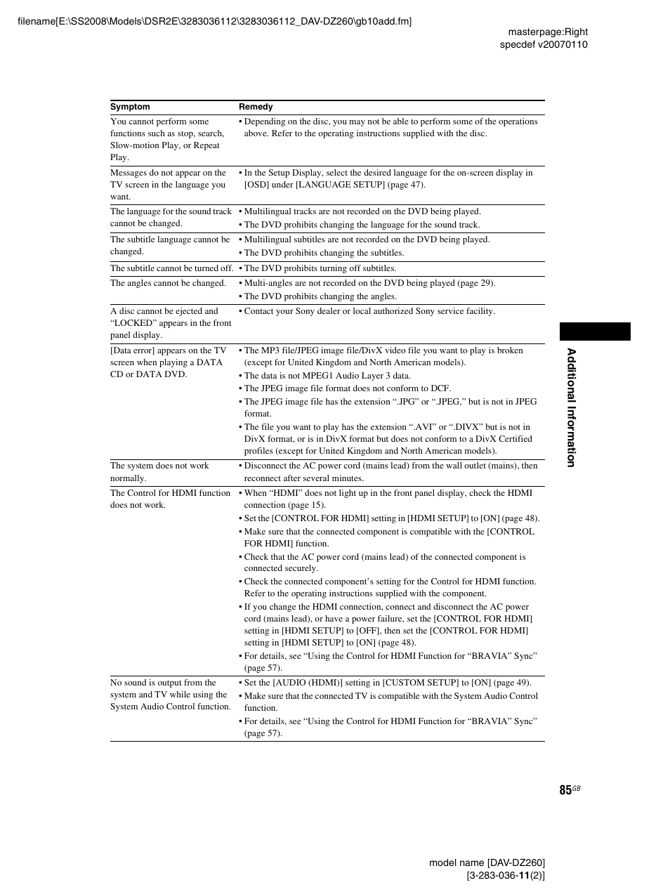 Sony DAV-DZ260 User Manual | Page 85 / 104