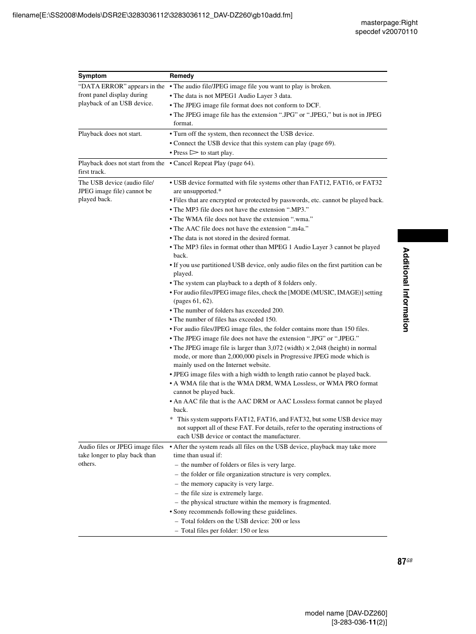 Sony DAV-DZ260 User Manual | Page 87 / 104