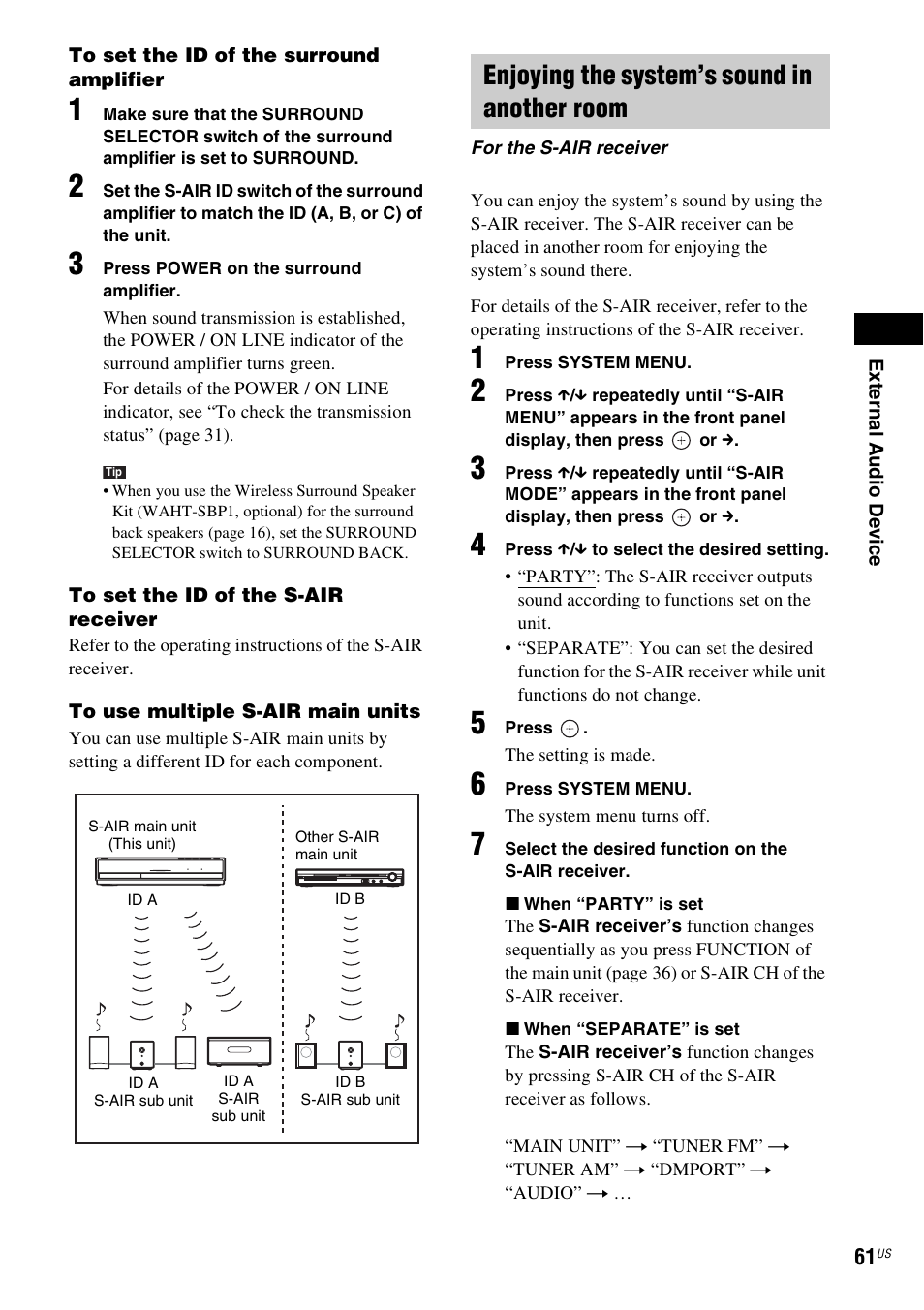 Enjoying the system’s sound in another room, E 61) | Sony BDV-E500W User Manual | Page 61 / 123