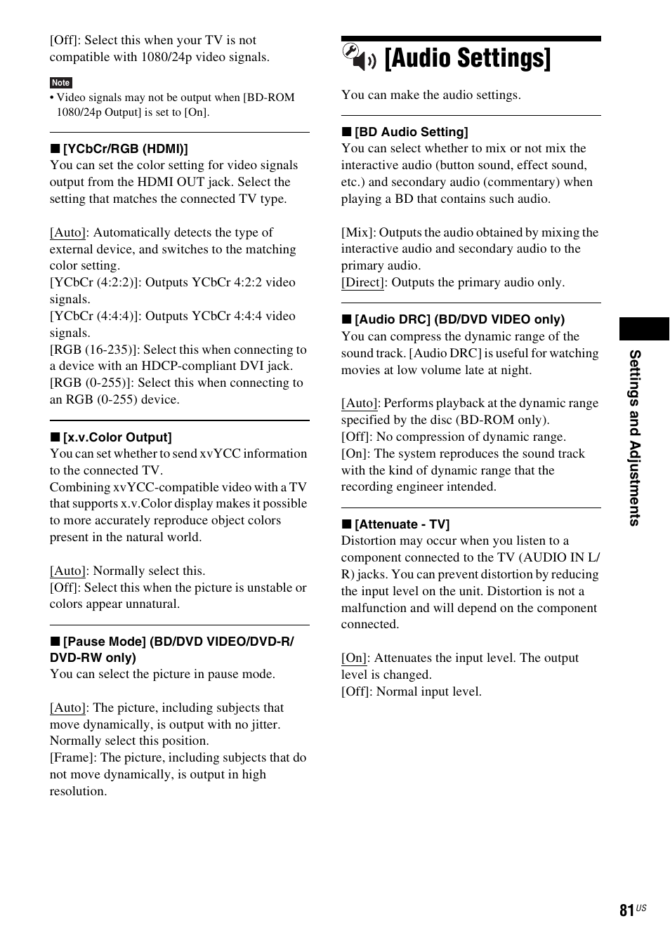 Audio settings | Sony BDV-E500W User Manual | Page 81 / 123
