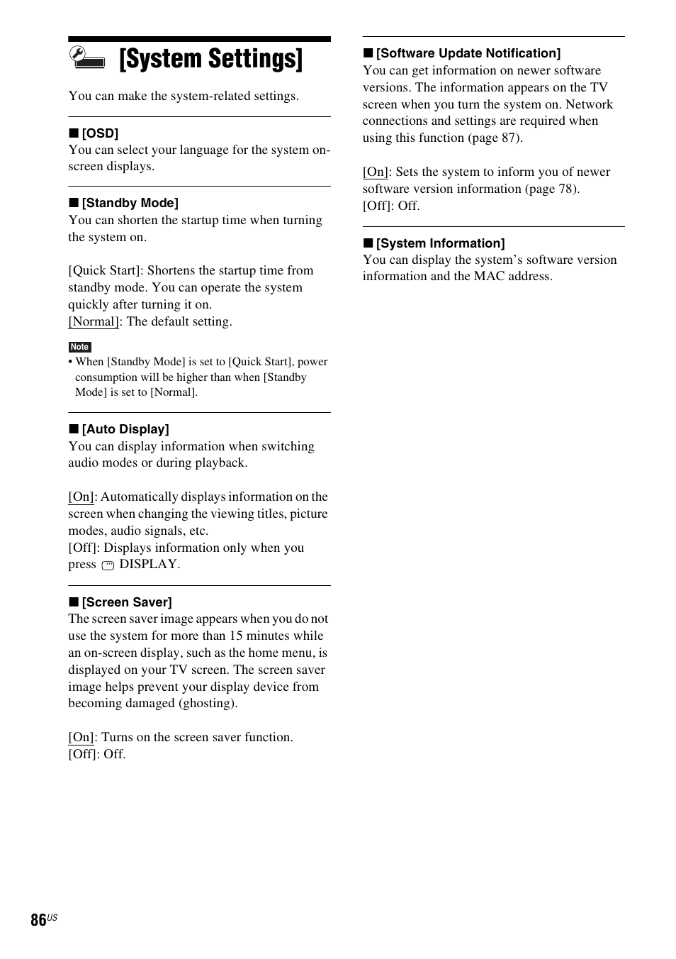 System settings | Sony BDV-E500W User Manual | Page 86 / 123