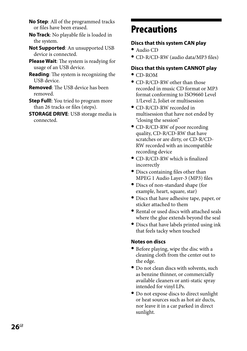 Precautions | Sony CMT-HX3 User Manual | Page 26 / 32