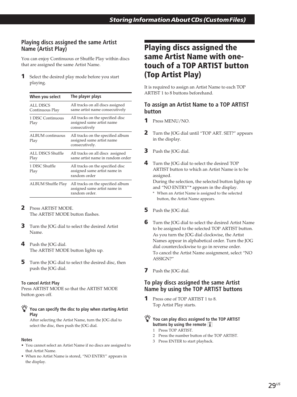 Storing information about cds (custom files) | Sony CDP-CX455 User Manual | Page 29 / 40