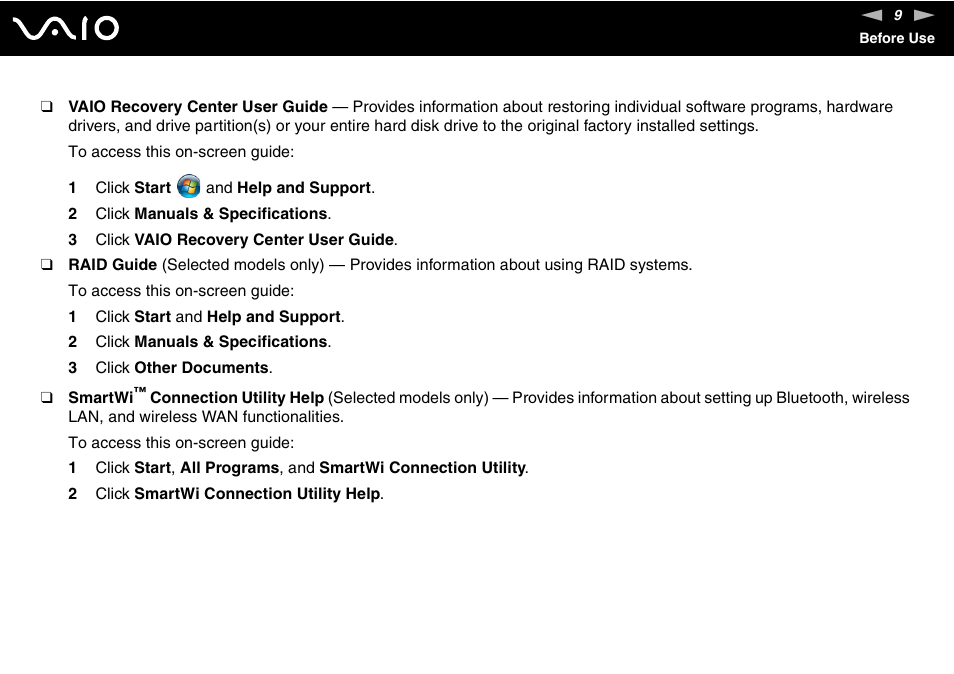 Sony VAIO VGN-Z500 Series User Manual | Page 9 / 239