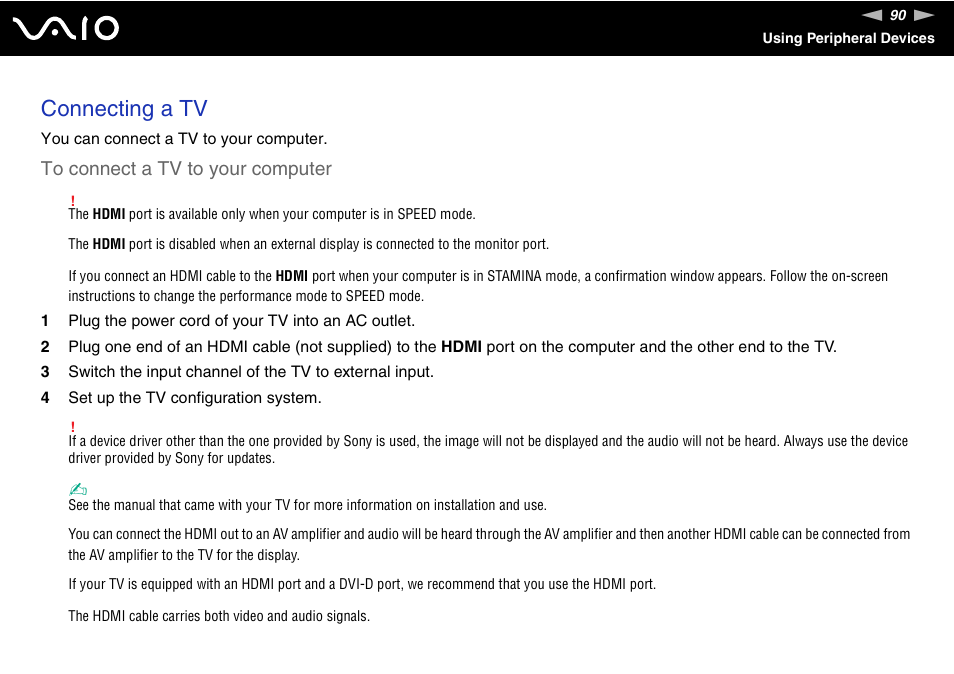 Connecting a tv | Sony VAIO VGN-Z500 Series User Manual | Page 90 / 239
