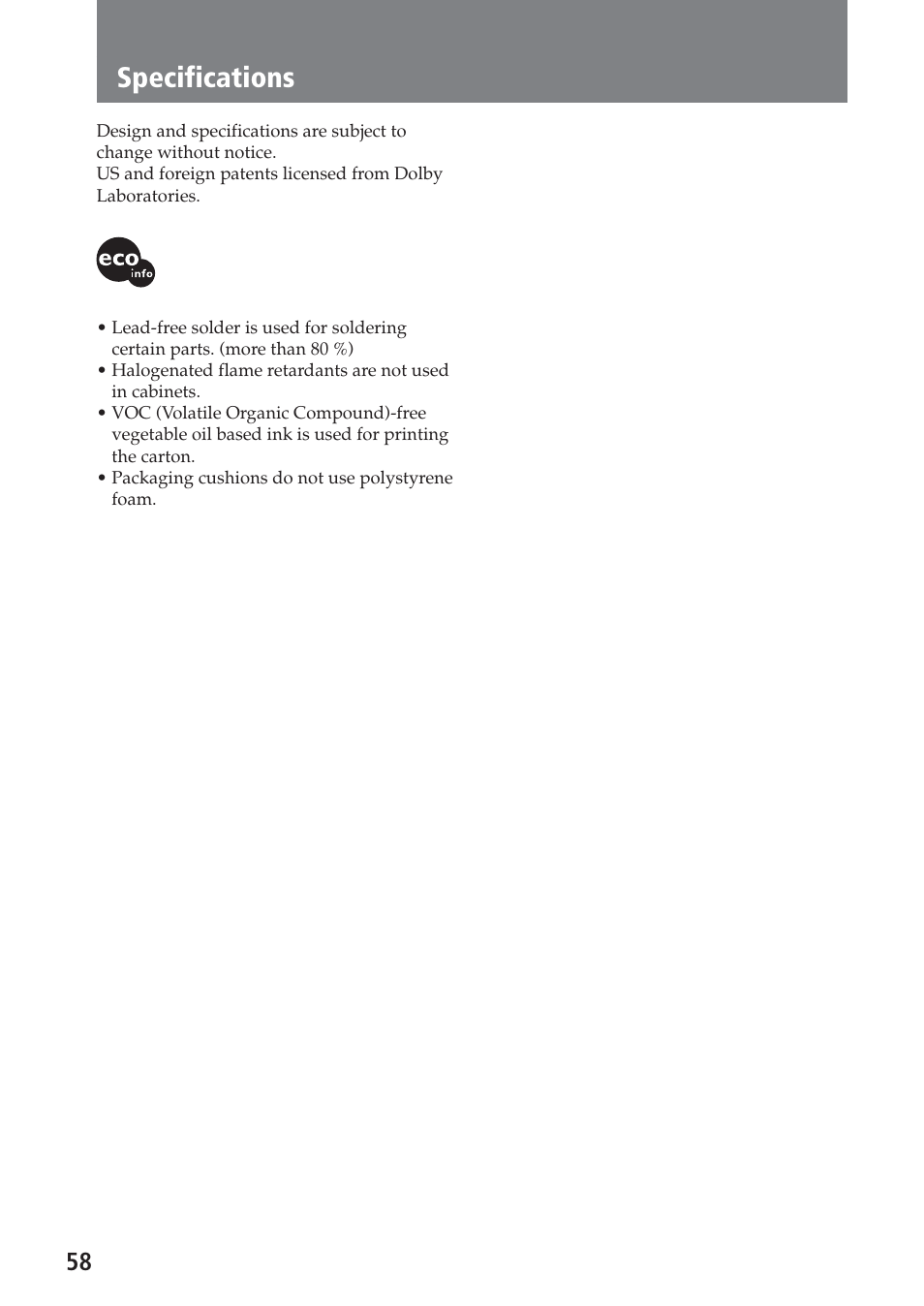 Specifications | Sony XAV-A1 User Manual | Page 58 / 184