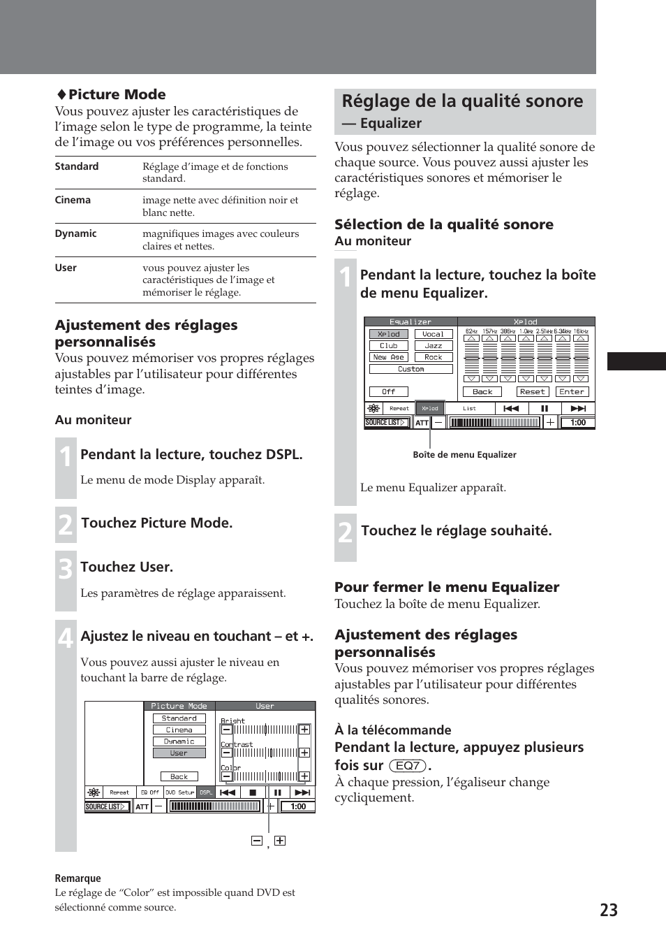 Réglage de la qualité sonore — equalizer, 23 réglage de la qualité sonore | Sony XAV-A1 User Manual | Page 83 / 184