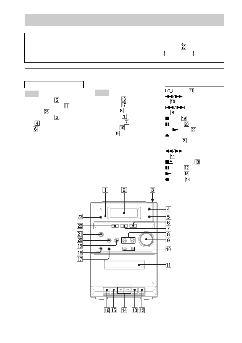 List of button locations and reference, List of button locations and reference pages | Sony CMT-EP313 User Manual | Page 22 / 24