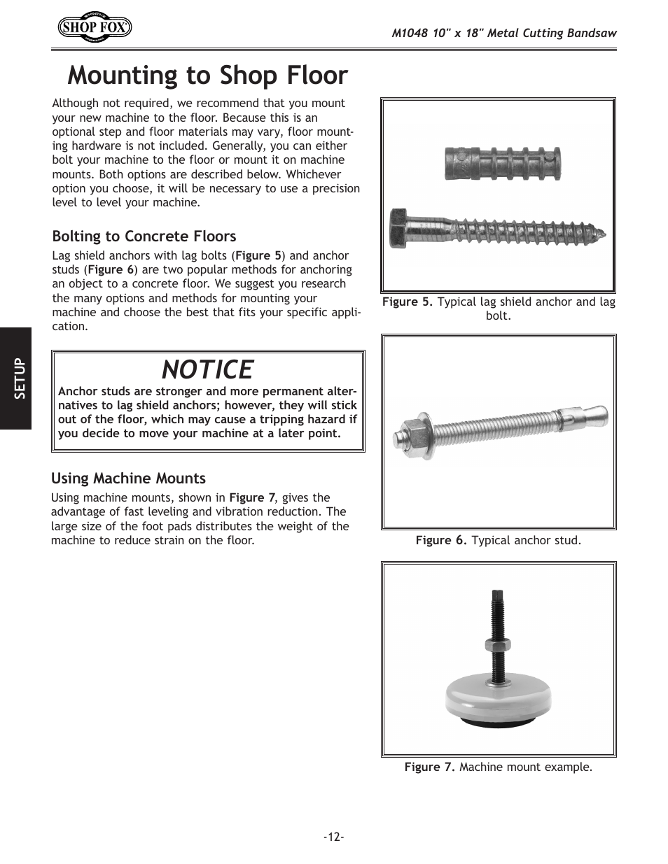 Mounting to shop floor, Notice | Woodstock SHOP FOX M1054 User Manual | Page 22 / 56