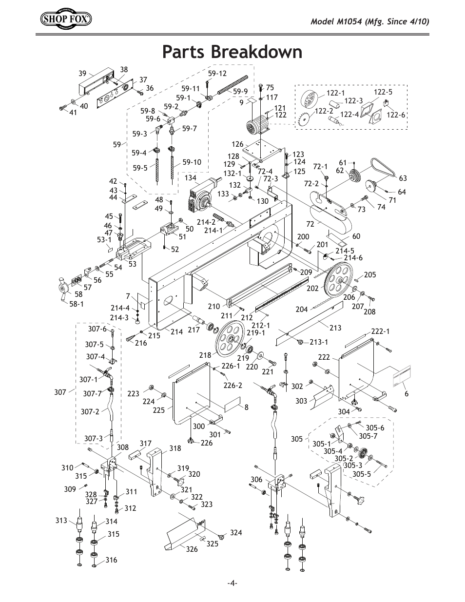 Parts breakdown | Woodstock SHOP FOX M1054 User Manual | Page 4 / 56