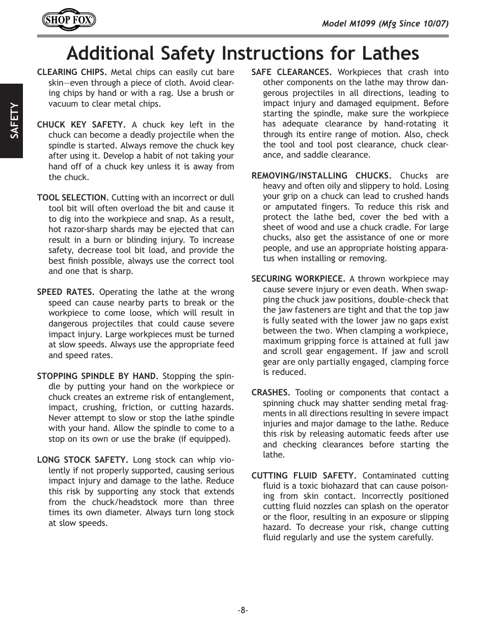 8[[`k`fexcjx]\kp@ejkilzk`fej]ficxk_\j | Woodstock SHOP FOX M1099 User Manual | Page 10 / 60