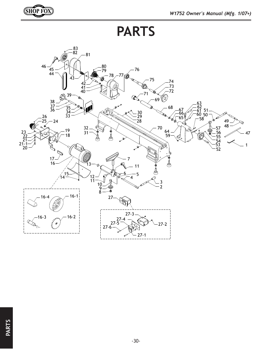 Parts, Pa rt s | Woodstock W1752 User Manual | Page 32 / 40