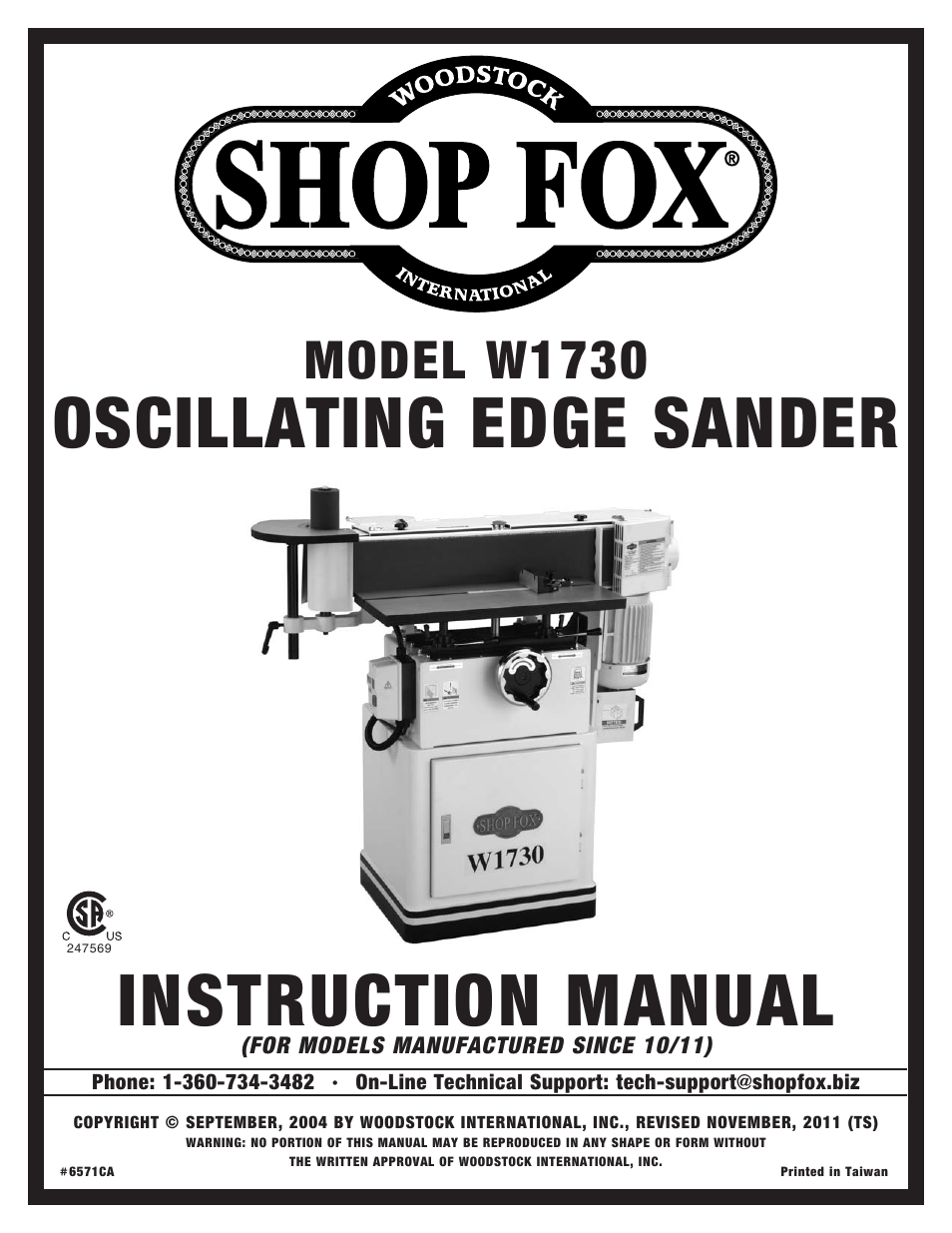 Woodstock SHOP FOX W1730 User Manual | 40 pages