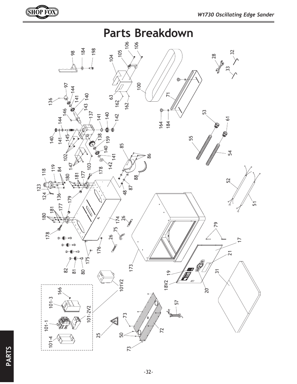 Parts breakdown, Parts | Woodstock SHOP FOX W1730 User Manual | Page 34 / 40