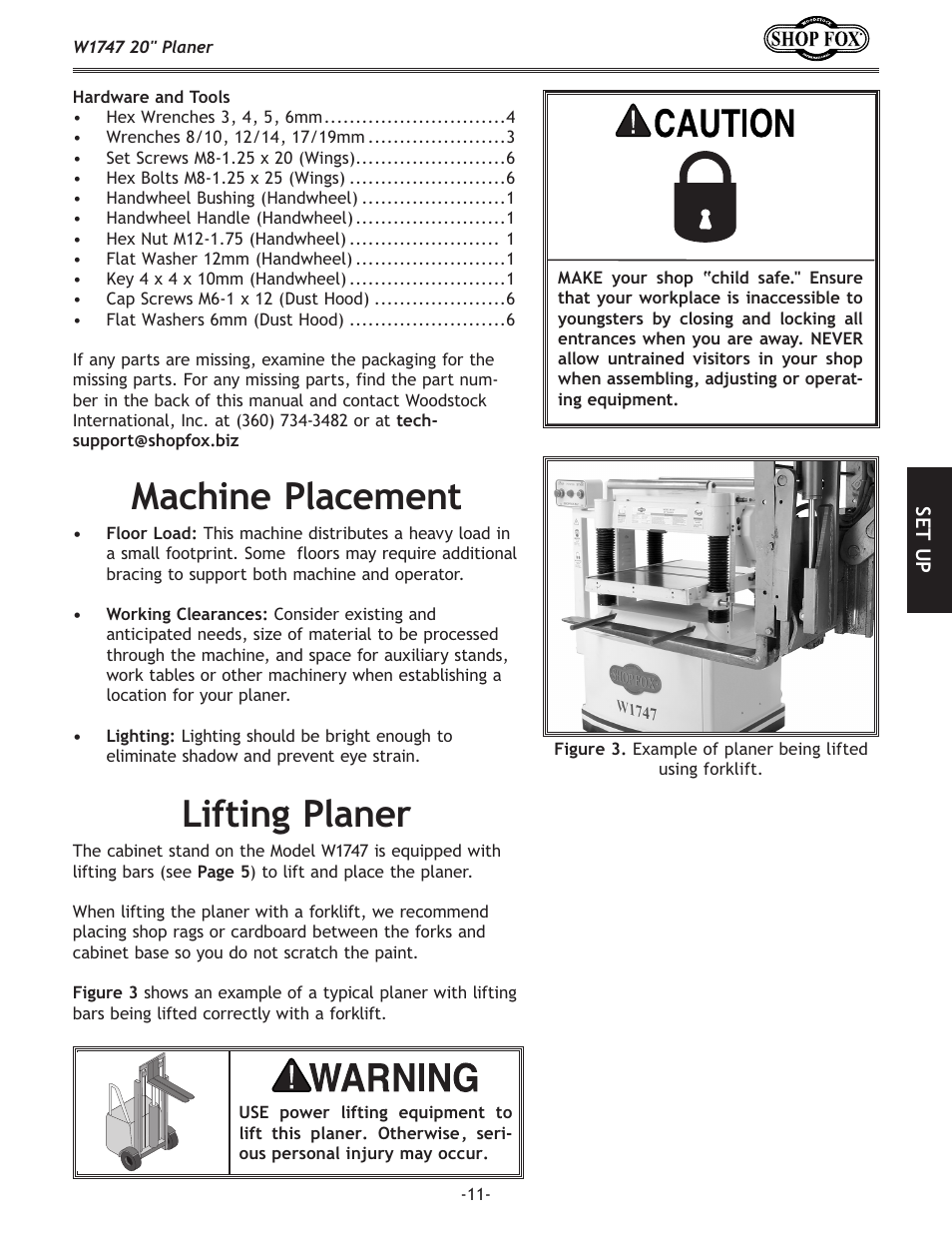Machine placement lifting planer | Woodstock SHOP FOX W1747 User Manual | Page 13 / 56