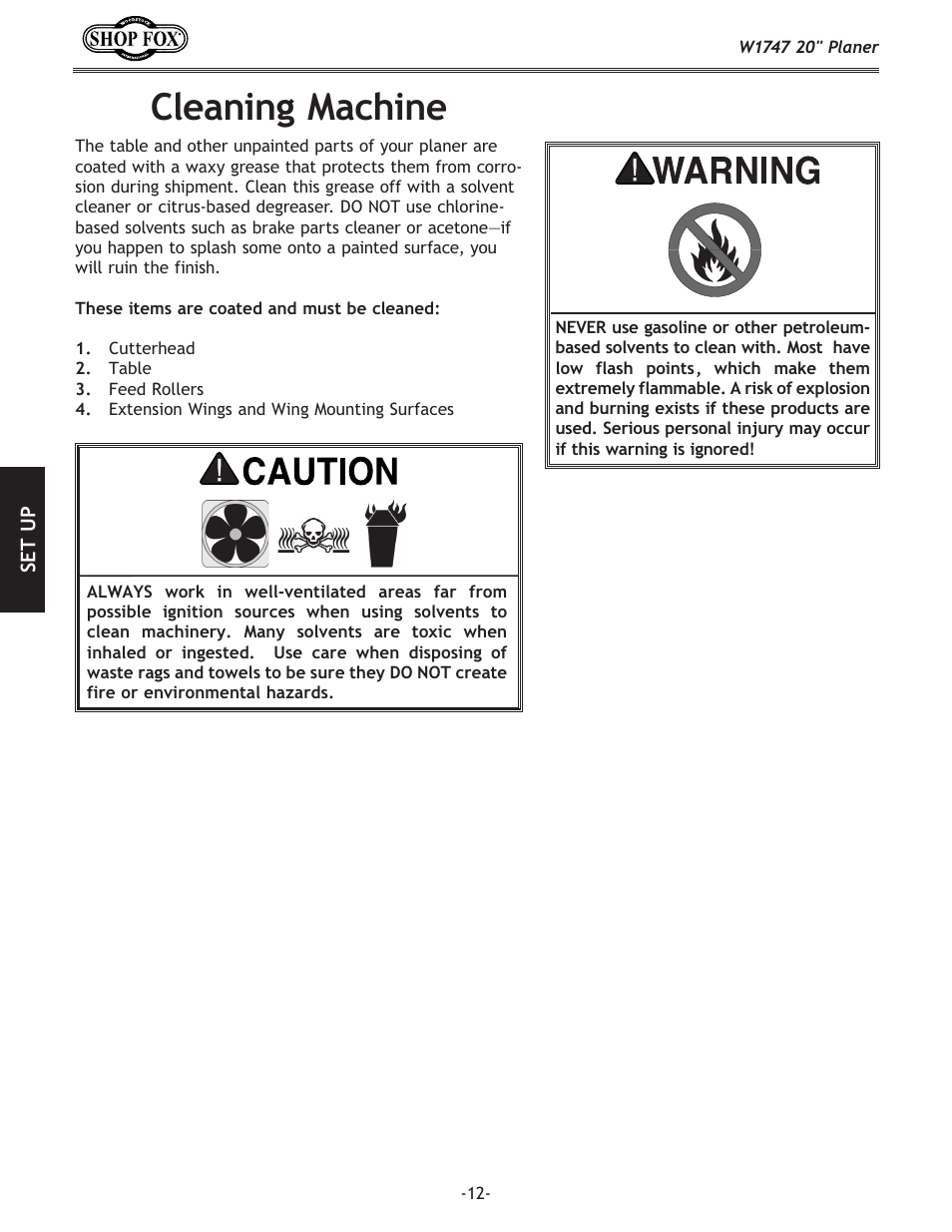 Cleaning machine | Woodstock SHOP FOX W1747 User Manual | Page 14 / 56