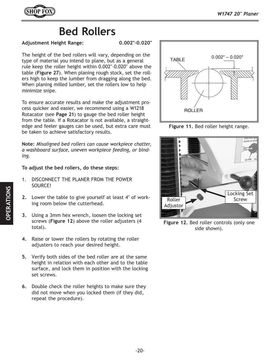 Bed rollers | Woodstock SHOP FOX W1747 User Manual | Page 22 / 56