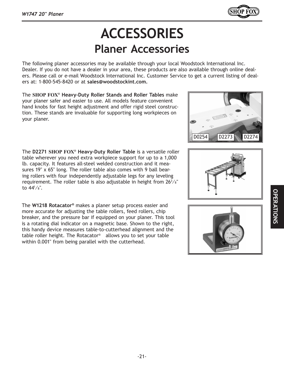 Accessories, Planer accessories | Woodstock SHOP FOX W1747 User Manual | Page 23 / 56