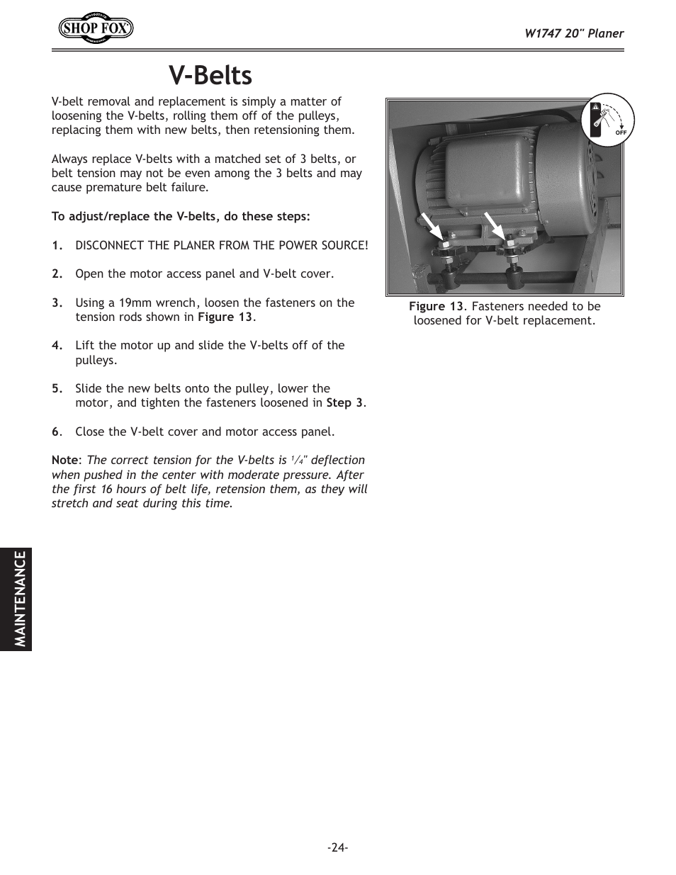 V-belts | Woodstock SHOP FOX W1747 User Manual | Page 26 / 56