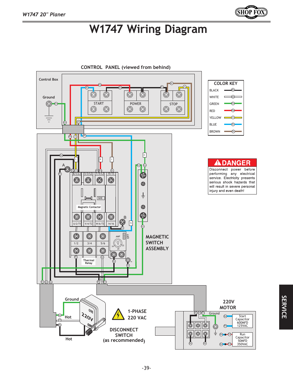 W1747 wiring diagram, Se rv ic e | Woodstock SHOP FOX W1747 User Manual | Page 41 / 56