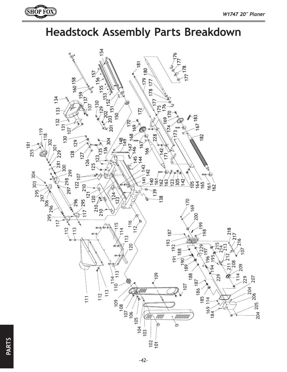Headstock assembly parts breakdown, Pa rt s | Woodstock SHOP FOX W1747 User Manual | Page 44 / 56