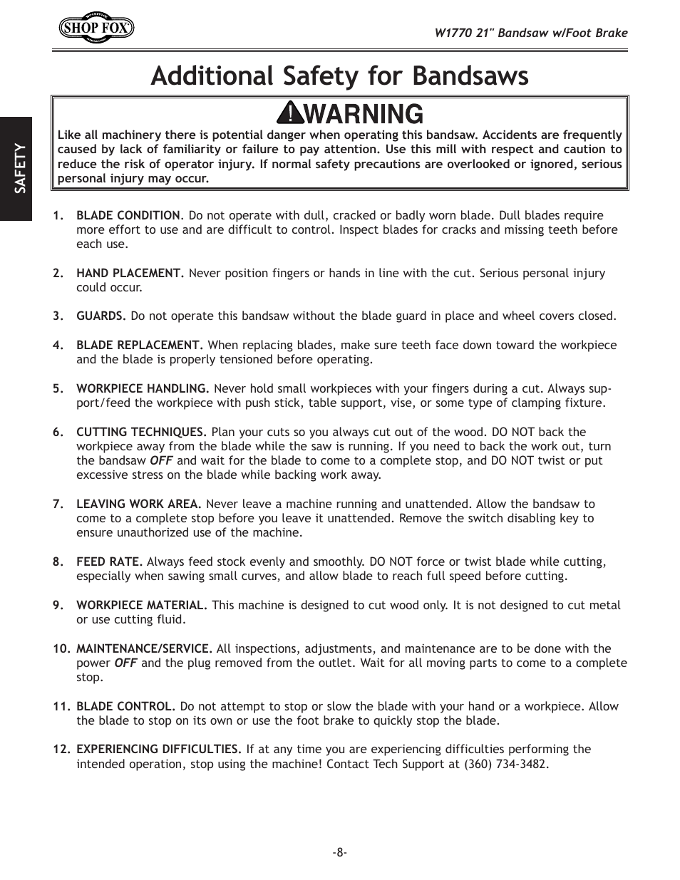 Additional.safety.for.bandsaws | Woodstock W1770 User Manual | Page 10 / 72