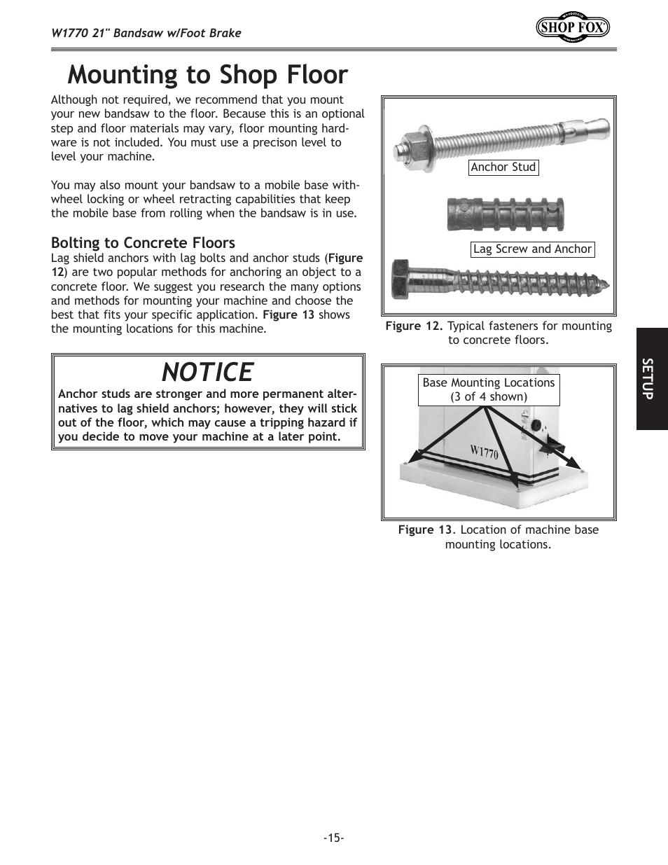 Mounting.to.shop.floor notice | Woodstock W1770 User Manual | Page 17 / 72