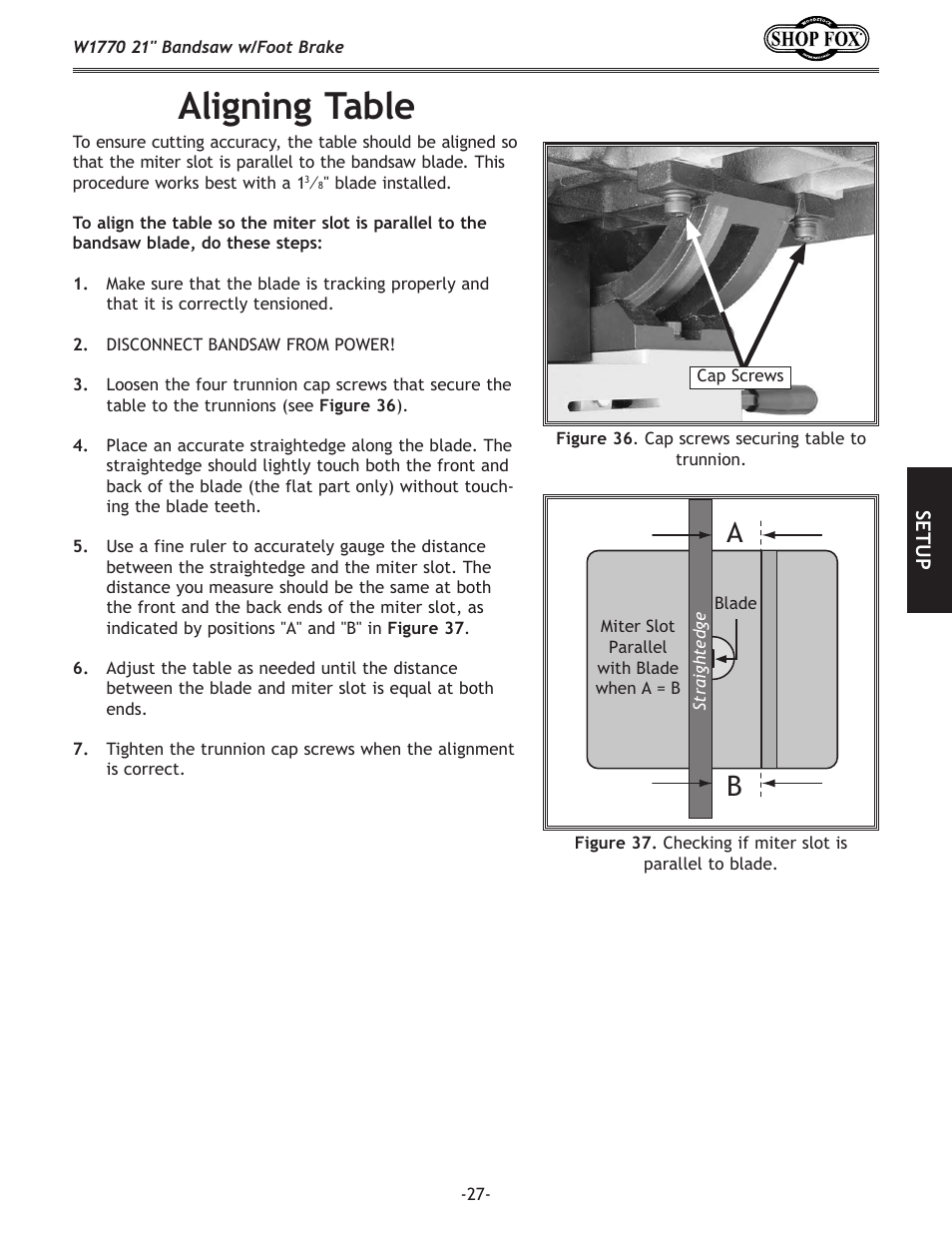 Aligning.table | Woodstock W1770 User Manual | Page 29 / 72