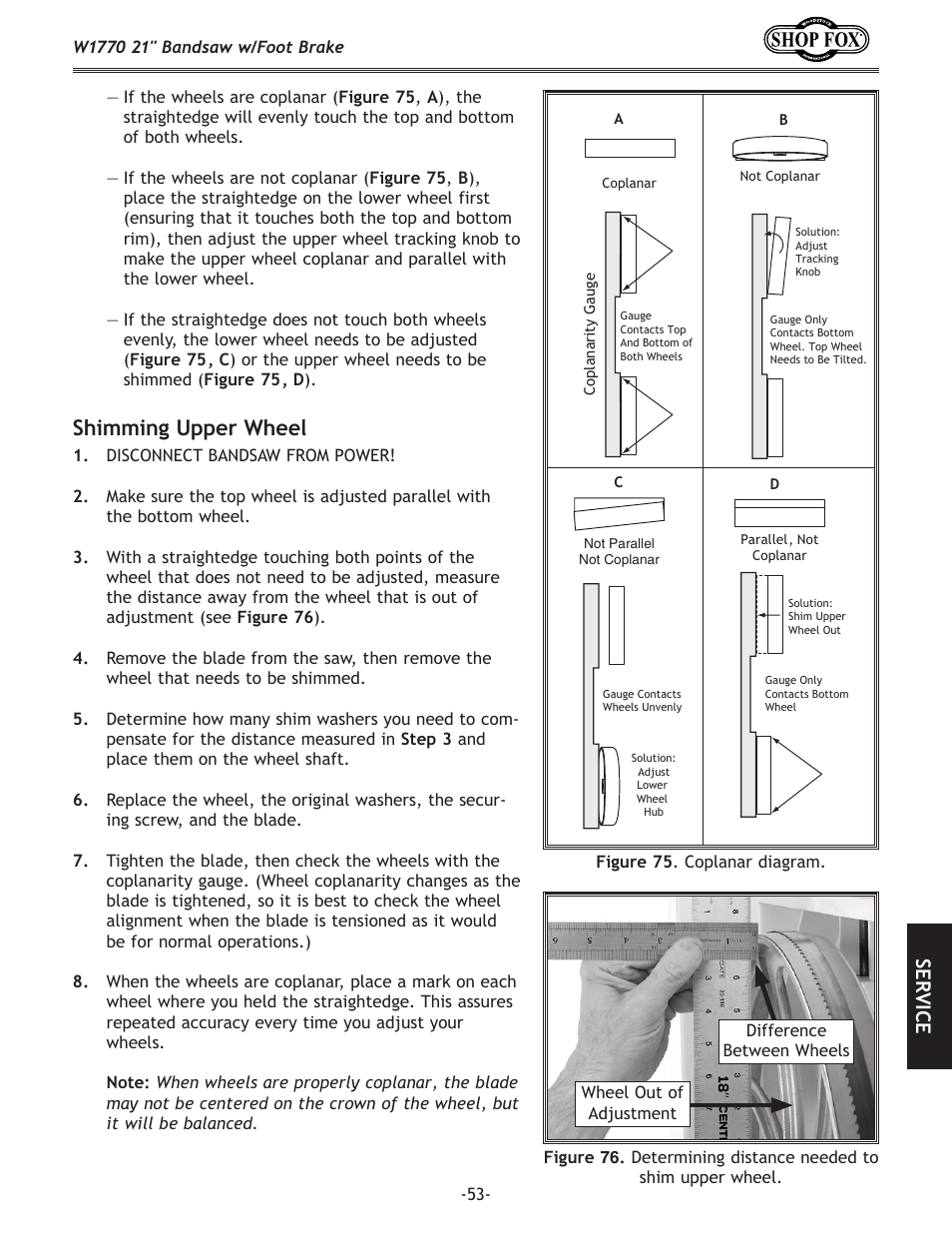 Shimming.upper.wheel, Se rv ic e | Woodstock W1770 User Manual | Page 55 / 72